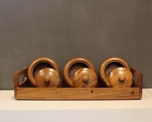 Ensemble de plateaux de service en bois rustique écologiques avec mini pot décoratif, plateau de petit-déjeuner en bois, plateau de service et de rangement au meilleur prix - Product Image 1