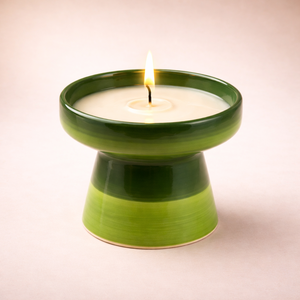 Vase à bougie en céramique rayé sur piédestal, bol large, épais, durable, résistant à la chaleur, finition lisse, mèche unique, décoration moderne pour la maison - Product Image 2