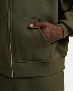 Sudadera con capucha para hombre, verde oliva, con cremallera, corte regular, de algodón polar, estilo casual urbano, para invierno, con tratamiento antiencogimiento. - Product Image 4