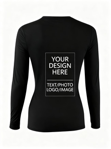 Women V Neck Long Sleeve T Shirt Slim Fit Casual Black 100% Polyester/Spandex/Cotton Knitted Breathable Heat Transfer Printing - Product Image 2