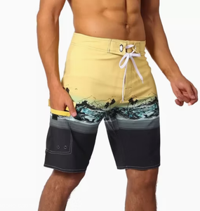 <b>Mens</b> Printed Board Shorts Quick Dry Drawstring Casual Beach Swim <b>Trunks</b> with Pockets Mid Waist Yellow Black Design - Product Image 2