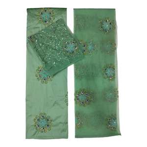 <b>Nigerian</b> Style African <b>Wedding</b> <b>Dress</b> with Hand Beaded Stone Sequin Work Abstract Pattern 100% Polyester Fabric for Women - Product Image 5