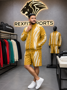 ชุดกีฬา REXFIT SPORTS 2026 เสื้อแจ็คเก็ตและกางเกงขาสั้นแบบสั่งทำพิเศษสำหรับผู้ชาย ชุดกีฬาไนลอนสีมัสตาร์ด ชุดวอร์มสีเหลืองสำหรับผู้ชาย เสื้อแจ็คเก็ตและกางเกงขาสั้นสีเหลือง - Product Image 4