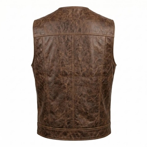 Chaleco de Cuero Marrón Vintage Personalizado para Hombre, Chaleco de Motociclista de Cuero Genuino, OEM ODM - Product Image 5