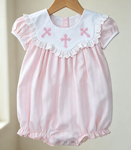 Romper de algodón 100% para bebé niña, de manga corta, con detalles de punto de cruz, perfecto para Pascua. - Product Image 5
