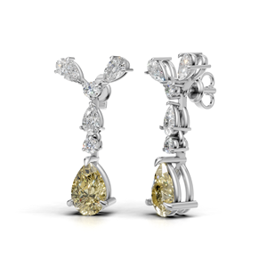 Boucles d'oreilles pendantes en or 18 carats avec diamant jaune taille poire et motif papillon en diamant blanc, certifiées IGI, bijoux de luxe pour mariage - Product Image 2