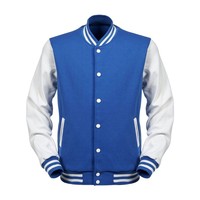 Blouson universitaire en gros, bleu marine et blanc, boutonné sur le devant, coupe classique, pour l'hiver, coupe-vent, col montant, style preppy, blouson de baseball