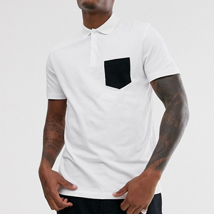Polo à manches courtes blanc pour homme avec poche noire, style décontracté, tissu Oxford 100% coton respirant, coupe classique - Product Image 1