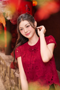 Women's Red Floral Lace Blouse <b>Cap</b> <b>Sleeve</b> O-Neck Bow Detail Elegant <b>Top</b> Spring Summer Casual Wear 100% Polyester VELA - Product Image 3