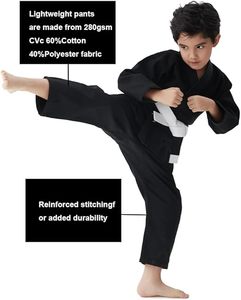 Uniforme de Karate para Niños, Chaqueta y Pantalones de Algodón Negro, Ropa de Artes Marciales Resistente para Niños, Corte Regular - Product Image 4