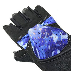 Gants de musculation unisexes à demi-doigts avec imprimé camouflage bleu, respirants, antidérapants, paume en PU, pour entraînement sportif en extérieur - Product Image 1