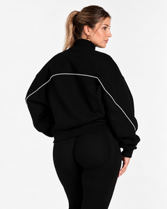 <b>Women</b> Contrastline Zipper Tracksuit Casual Two Piece Set Relaxed Fit <b>Jacket</b> And Wide Leg Pants Matching Outfit Wholesale Apparel - Product Image 4