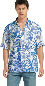 Chemises Aloha Hawaïennes pour Hommes à Motifs Personnalisés en Coton Imprimé, Polyester Respirant, Séchage Rapide, Bleu Été, Vêtements de Plage avec Boutons - Product Image 2