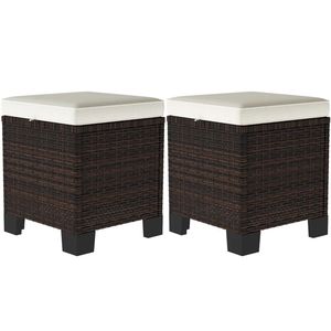 Set di Mobili da Esterno in Rattan Beige a Due Pezzi con Poggiapiedi e Cuscino per Terrazza - Product Image 5