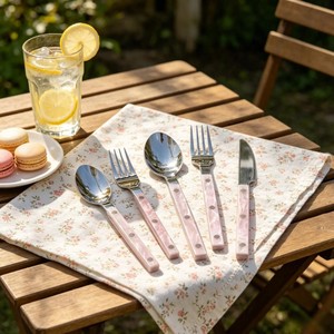 Elegante Juego de Cubiertos con Mango de Perla Rosa, Acabado Espejo, Apto para Lavavajillas, Cubertería para Bodas - Product Image 5