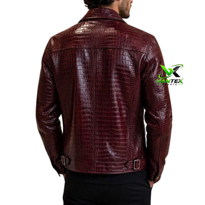 Chaqueta de Motociclista de Lona con Estampado de Cocodrilo Beige para Hombre VANTEX SPORTS, Cuello Alto Informal, Talla Grande, Cierre de un Solo Botón, para Invierno - Product Image 6