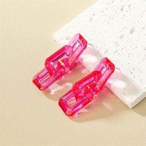 Hot Pink <b>Resin</b> Chain Link Statement Earrings Transparent <b>Resin</b> Chain Drop Earrings Bold Geometric Link Earrings <b>Resin</b> <b>Crafts</b> - Product Image 5