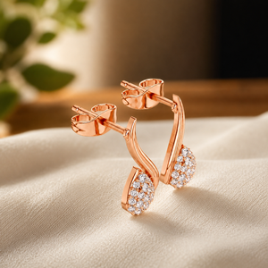 Boucles d'oreilles clous en diamant taille brillant ronde, plaqué or rose 14 carats, moissanite, cadeau de mariage de luxe - Product Image 2