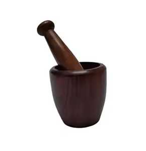 Skies Trader Juego de Mortero y Pilón de Madera de Olivo con Borde Acampanado, Molinillo Manual de Especias, Triturador de Hierbas, Recipiente para Moler Ajo - Product Image 2