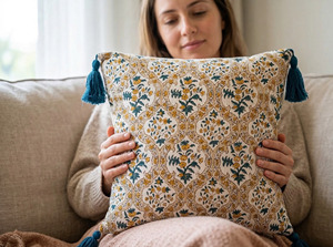 Ethnic Style Printed Cotton <b>Cushion</b> <b>Cover</b> Featuring Elegant Corner Tassel Accents, OEM Bulk Wholesale Supplier18X18 - Product Image 2