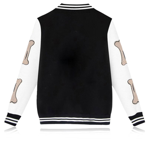 Veste varsity homme bleu et blanc, manches brodées d'un logo, col rabattu, style preppy, coupe classique, automne. - Product Image 4