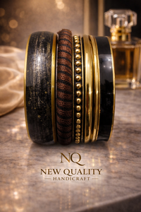 Fashion Women <b>Bangle</b> <b>Set</b> – Black & Gold Resin Bracelets with Stone Work, Party Wear Jewelry Supplier - Product Image 5