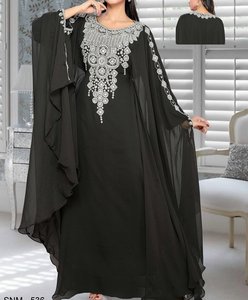 Robe de soirée longue en polyester brodée de perles turquoise, col montant, manches longues, style islamique modeste, grande taille pour femme - Product Image 2