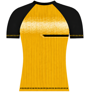 Maillot de sport raglan jaune doré et noir à manches courtes, col rond, respirant, pour entraînement athlétique, uniforme d'équipe, performance sportive - Product Image 2