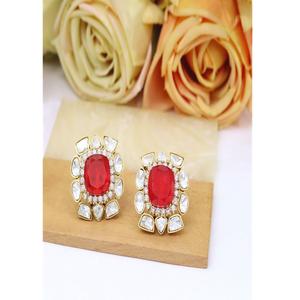 Hermosos Pendientes de Latón Chapado en Oro con Moissanita de Primera Calidad, Hermosos Pendientes Kundan para Mujeres y Niñas, Ideales para Vestidos de Noche y Fiestas - Product Image 1