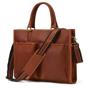 Bolso Bandolera para Portátil de Cuero Genuino de Primera Calidad, Diseño Impermeable, Personalizable, Color Marrón, Elegante, con Múltiples Bolsillos - Product Image 1