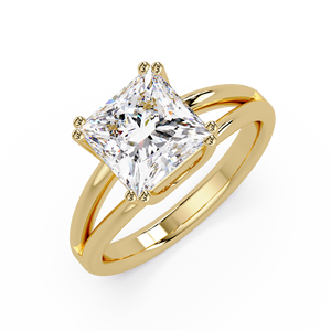 Anillo de compromiso de oro puro de 14 quilates con diamante de laboratorio talla princesa y diseño de vástago dividido para mujer, anillos nupciales de joyería fina - Product Image 2