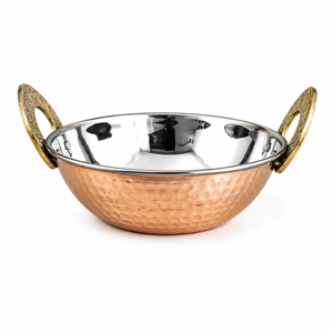 Karahi de service en cuivre martelé et acier inoxydable, artisanal, pour cuisine indienne, ustensile de cuisine et de service en métal pour cuisine et restaurant - Product Image 6