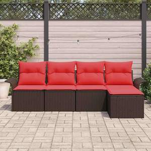 Ensemble de canapés de jardin en polyrotin marron 5 pièces avec coussin - Product Image 3