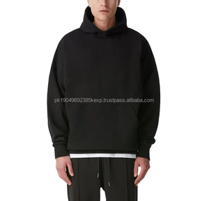 Ready to Ship <b>Black</b> Thick Heavyweight 500gsm 450gsm <b>Hoodies</b> Men Custom logo 100% Cotton <b>Oversized</b> Plain <b>Hoodies</b> No String - Product Image 1