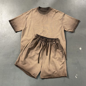 Conjunto de Camiseta y Pantalones Cortos de Algodón Ecológico para Hombre, Cuello Redondo, Color Sólido, Estilo Urbano, Informal, Verano, Tejido Transpirable - Product Image 3