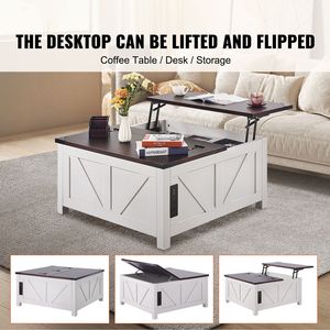 Tavolino da Caffè Rustico in Legno Quadrato con Piano Sollevabile e Presa Elettrica Integrata per Soggiorno - Product Image 2