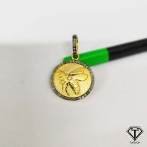 Pave Diamond Honey <b>Bee</b> Pendant 925 Sterling Silver Two Tone Religious Style <b>Gift</b> - Product Image 1