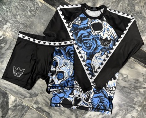 Camiseta Deportiva de Manga Larga para Hombre, Estampado de Calavera y Rosas Azules, Ajustada, de Secado Rápido, Ligera, Elástica y Transpirable, para Artes Marciales Mixtas - Product Image 5