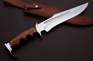 A&M Enterprises Handmade Large Stainless Steel Bowie Knife Hooked Pommel Wood Handle Leather Sheath Survival OEM Hunting Knife - Product Image 5