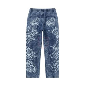 Pantalones de Mezclilla Azules para Hombre, Corte Slim Fit, Estampado de Ondas, Pierna Recta, Transpirables, Duraderos, de Tela de Algodón, Venta al Por Mayor - Product Image 2