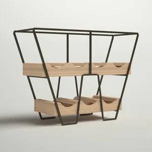 Porte-vin en bois minimaliste avec cadre métallique, design rectangulaire, pour les fêtes, rangement durable pour les boissons - Product Image 2