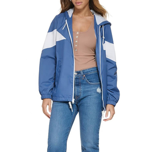Royal Blue and White V Panel Womens Windbreaker <b>Jacket</b> Retro Style <b>Lightweight</b> Hooded Windproof <b>Running</b> Active <b>Jacket</b> - Product Image 5
