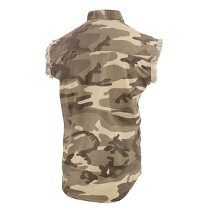 Mens Casual Camouflage Design Denim Sleeveless Shirt Breathable Cotton Biker Vest Stylish <b>Distressed</b> Raw Edge Design For Men - Product Image 2