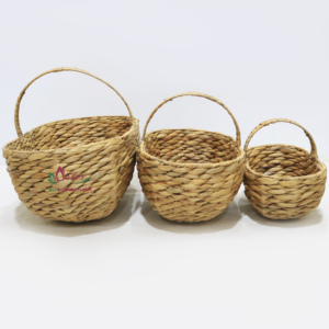 New Design Water Hyacinth <b>Gift</b> <b>Basket</b> Set of 3 Picnic Organizer Arched Handle - Product Image 3