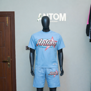 Custom Heavyweight Washed Black Tee <b>Rhinestone</b> Dtg Street Style Unisex T-shirt Shorts Set For Men - Product Image 2