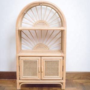 Custom Vintage Wicker Rattan Shelving Floor Standing <b>Display</b> <b>Unit</b> Aesthetic Sunburst Arch Design Home Decor Cabinet <b>Shelf</b> - Product Image 1