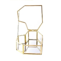 Boîte à bijoux élégante en verre doré avec dessus en forme de rose, cadre métallique, organisateur de rangement décoratif pour bagues, montres, présentoir