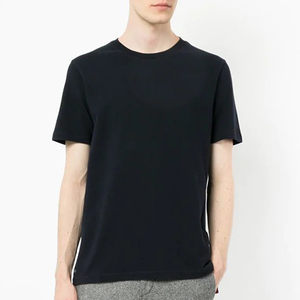 T-shirt en coton noir à manches courtes et col rond pour homme, coupe classique, style décontracté, jersey tricoté, couleur unie, teinture unie - Product Image 1