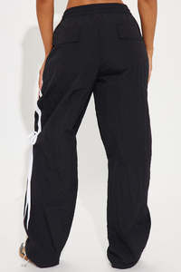 Womens Wide Leg Nylon Track Pants Side Stripe <b>Drawstring</b> Bow Detail Casual Streetwear Men's Pants & <b>Trousers</b> - Product Image 3