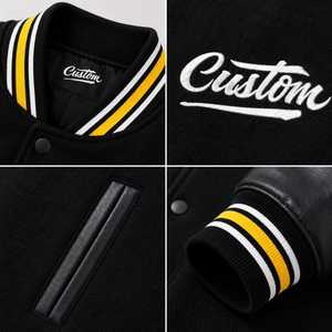 Veste universitaire noire pour homme, manches en laine/viscose, logo brodé personnalisé, col rabattu, vêtement d'hiver décontracté, chauffant et coupe-vent - Product Image 5